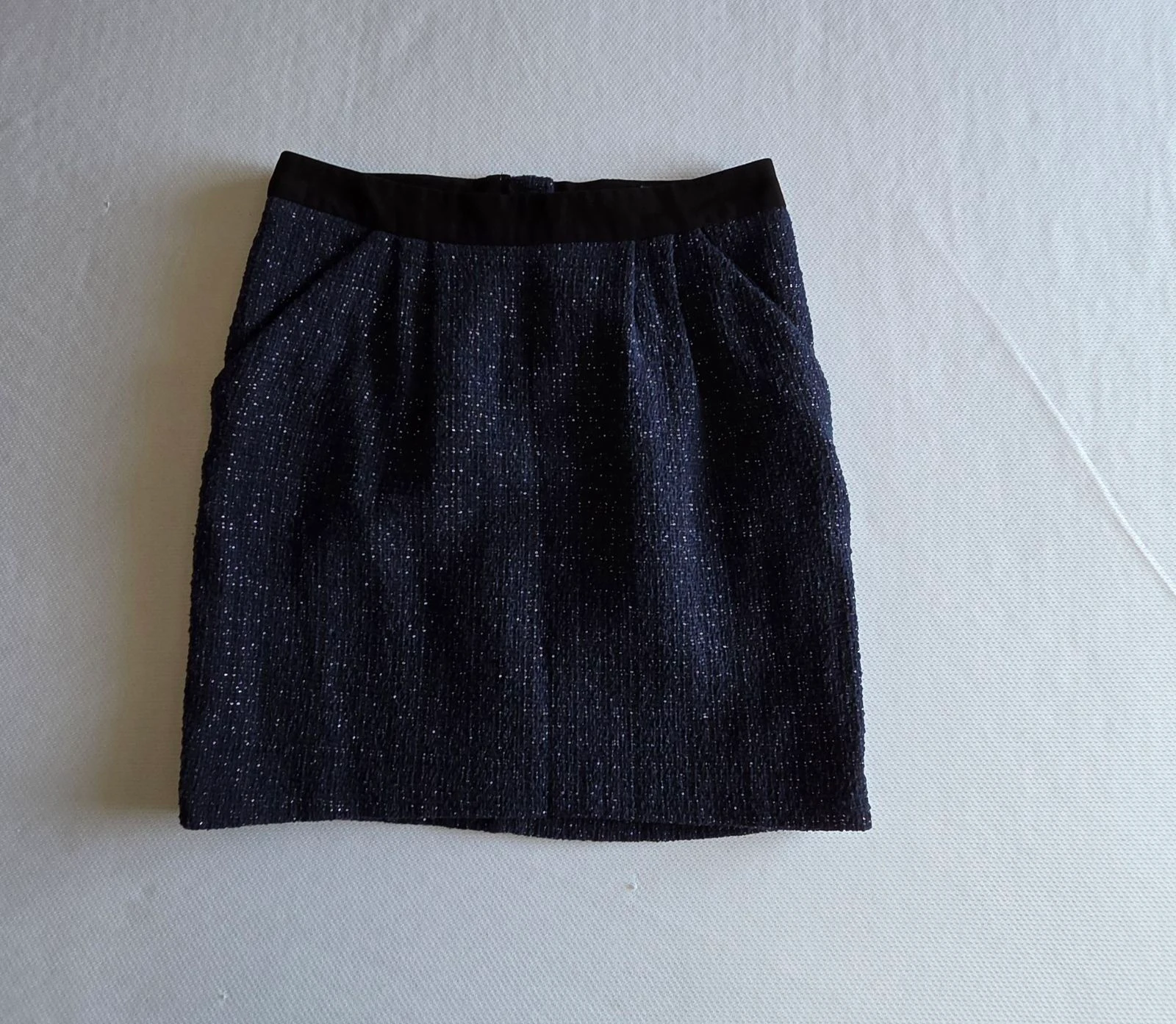 Korte tweed rok marineblauw en gouden draad Camaïeu Maat 34 XS gevoerd – photo 2